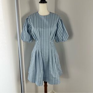 Exquise Nancy Stripe Pleated Waist puff sleeve Dress